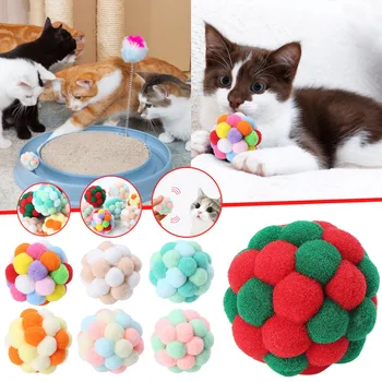 Zabawna zabawka dla kota rozciągliwa piłka kolorowa pluszowa piłka z dzwonkami Juguetes koty kreatywne kolorowe interaktywne cipki zabawkowe zwierzątko dostarcza kotki tanie i dobre opinie CN (pochodzenie) 8 ~ 13 Lat 2-4 lat colorful plush bell ball none 0-10 cm Zwierzęta i Natura Pp bawełna