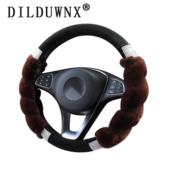 

DILDUWNX 37-38CM Winter Plush Car Steering Wheel Cover Plush Rex Rabbit Anti-skid Warm Car Handle Cover