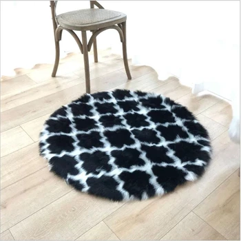 

Four-leaf Clover Round Mat Imitation Wool Carpet Stool Living Room Bay Window Imitation Wool Mat Kids Bedroom Faux Fur Rug
