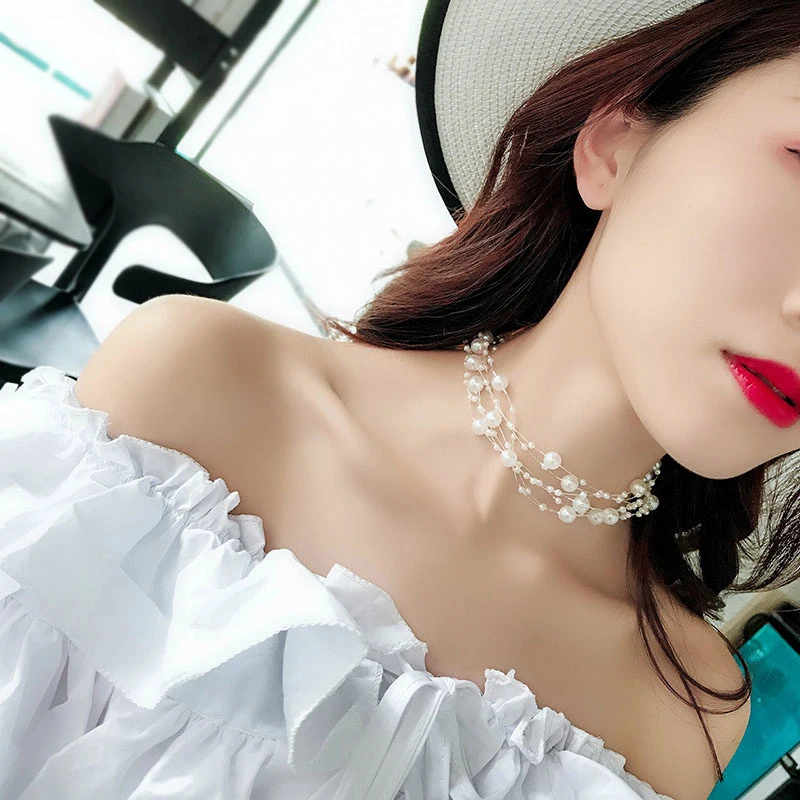 2021 New Arrivals Fashion Jewelry Gold Color Multi Layer Chains Imitation Pearl Necklaces For Women Party Wedding Bride Necklace