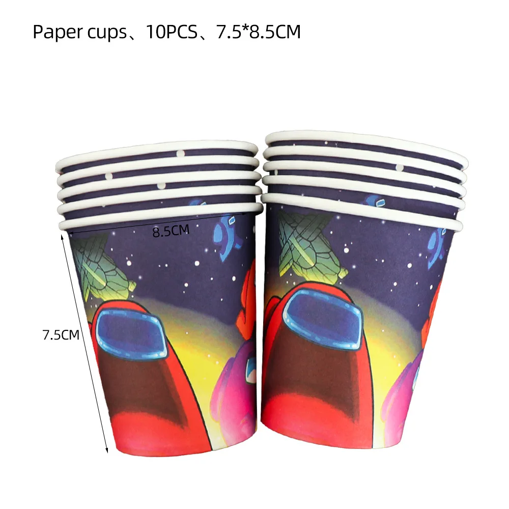 Space Game Among Theme Party Supplies Disposable Tableware Paper Cup Plate Banner Cake Decor Baby Shower For Kid Birthday Party 