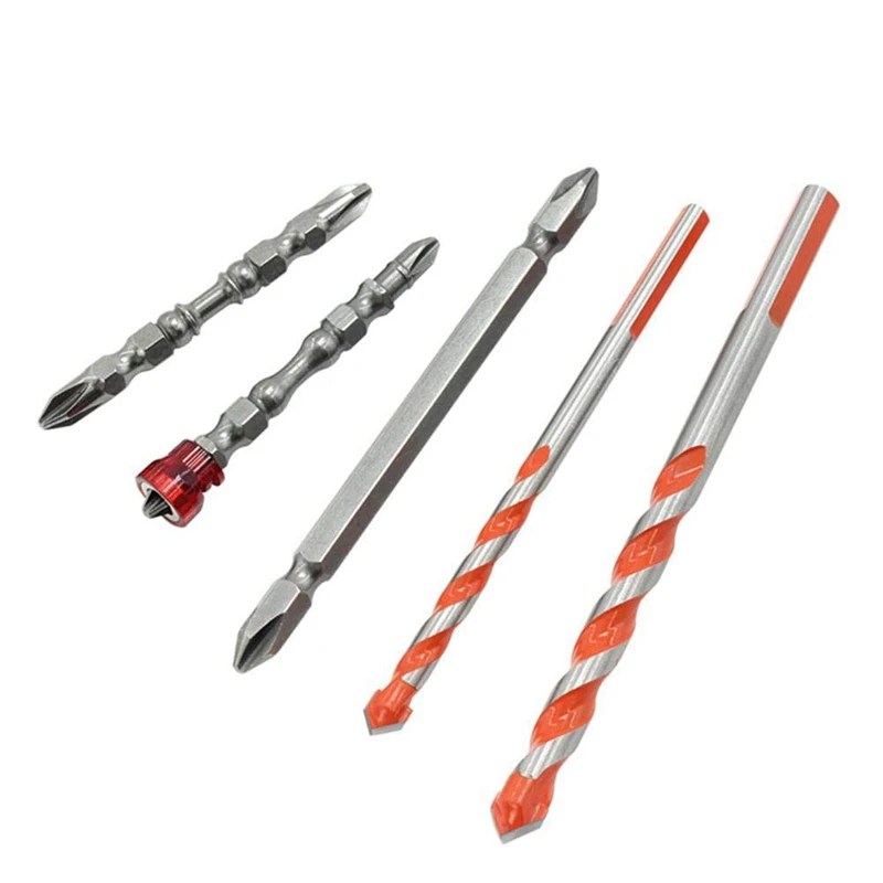 5Pcs With Magnetic Ring Cross Bit Multifunctional Tile Glass Drill Set Ceramic Tile Drill Bits Masonry Drill Bits Set For Brick