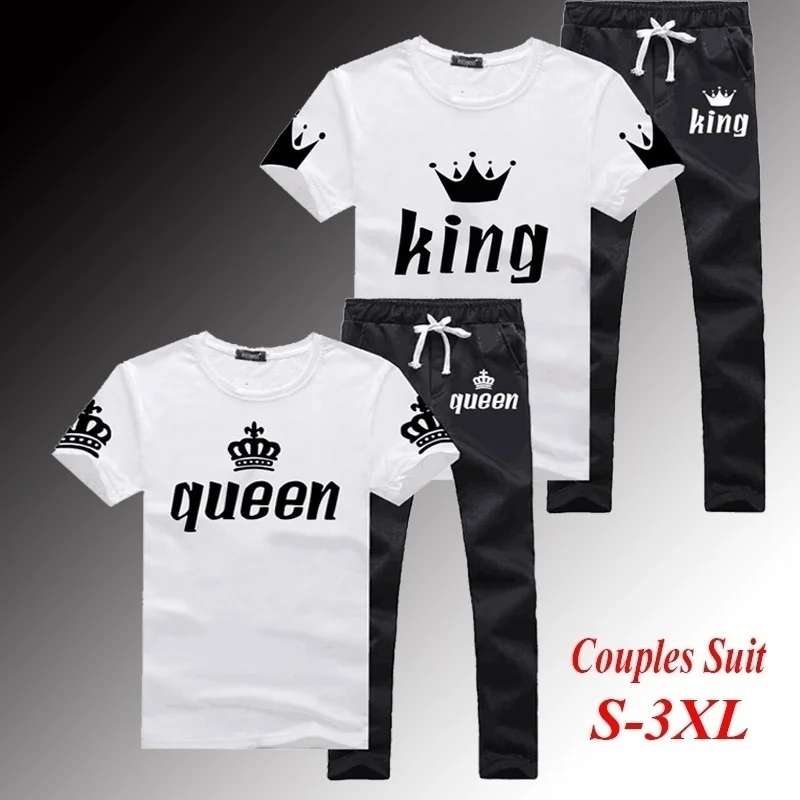 Парный комплект King Queen для влюбленных из футболки с коротким рукавом и спортивных