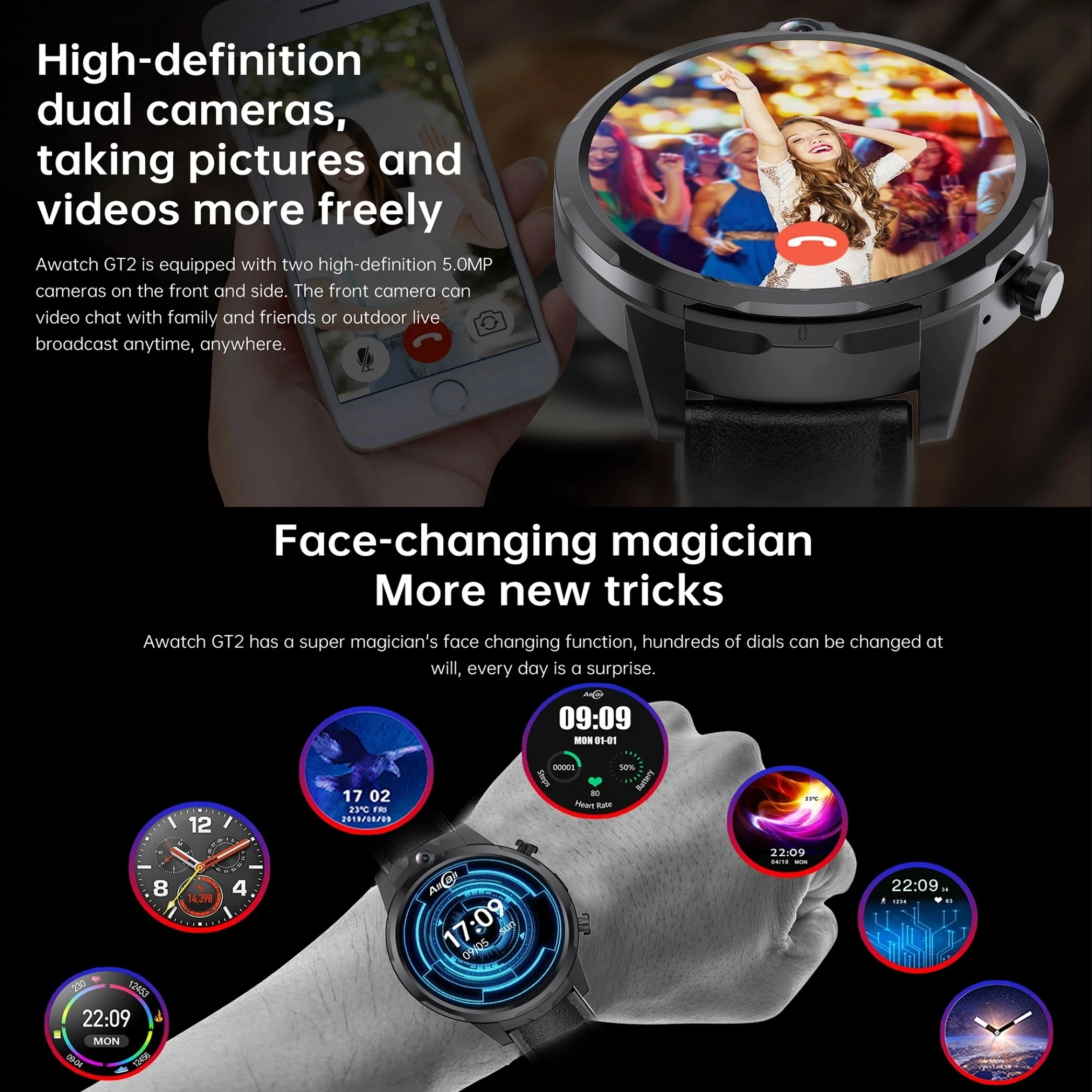 US $139.39 AllCall Awatch GT2 Smart Watch Men Face ID Camera 1080mAh 4G SIM Card WiFi GPS Waterproof Sports Watch for Xiaomi Huawei Apple