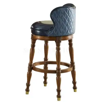 

American Bar Chair Light Luxury Solid Wood European Back Bar Stool Northern European Household Modern Simple High Stool