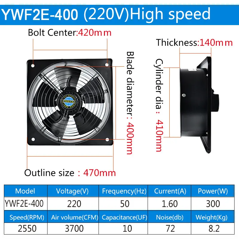 16in 220/380V 180/300W Square Outer Rotor Axial Fan Industrial fan Suitable for Workshops, Warehouses, etc - Цвет: YWF2E-400