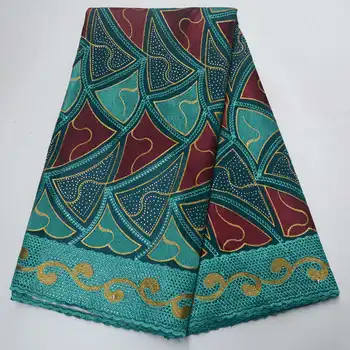 

High Quality Green 100% Cotton Lace Fabric Latest Design 100% cotton Stones Swiss Voile Lace Fabric For Party Dress XS-006