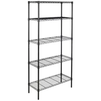 

5-Layer Plastic Storage Rack Coated Iron Shelf 180*90*35 Black[US-W]