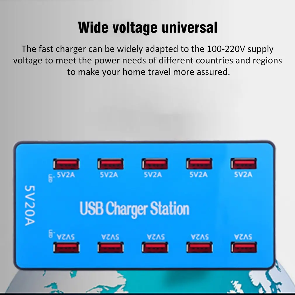 10 портов USB зарядное устройство 5 В 20A Универсальный мобильный телефон Быстрая зарядка для iPhone iPad samsung huawei Xiaomi