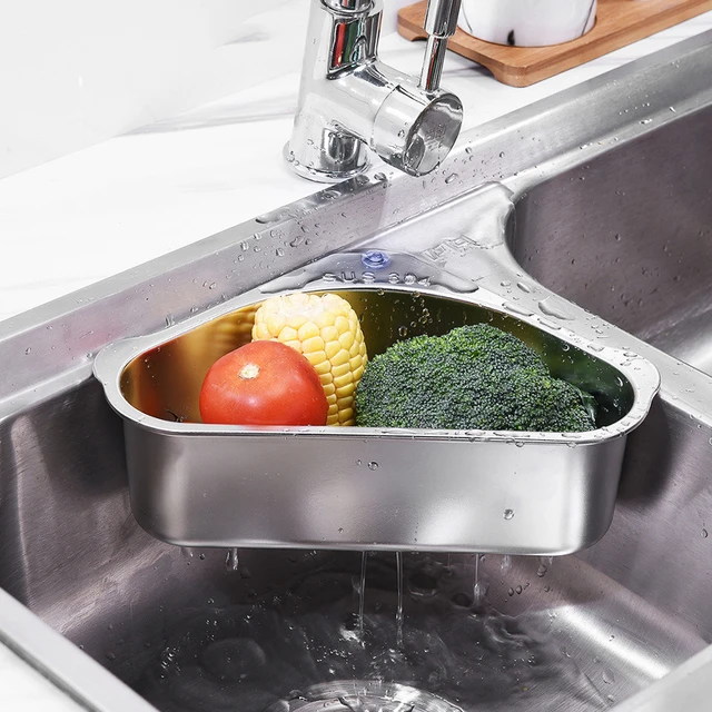 Triangular Sink Filter Drain Kitchen Sink Strainer Fruit Vegetable Drainer  Basket Shelf Sponge Rack Kitchen Storage Basket - AliExpress