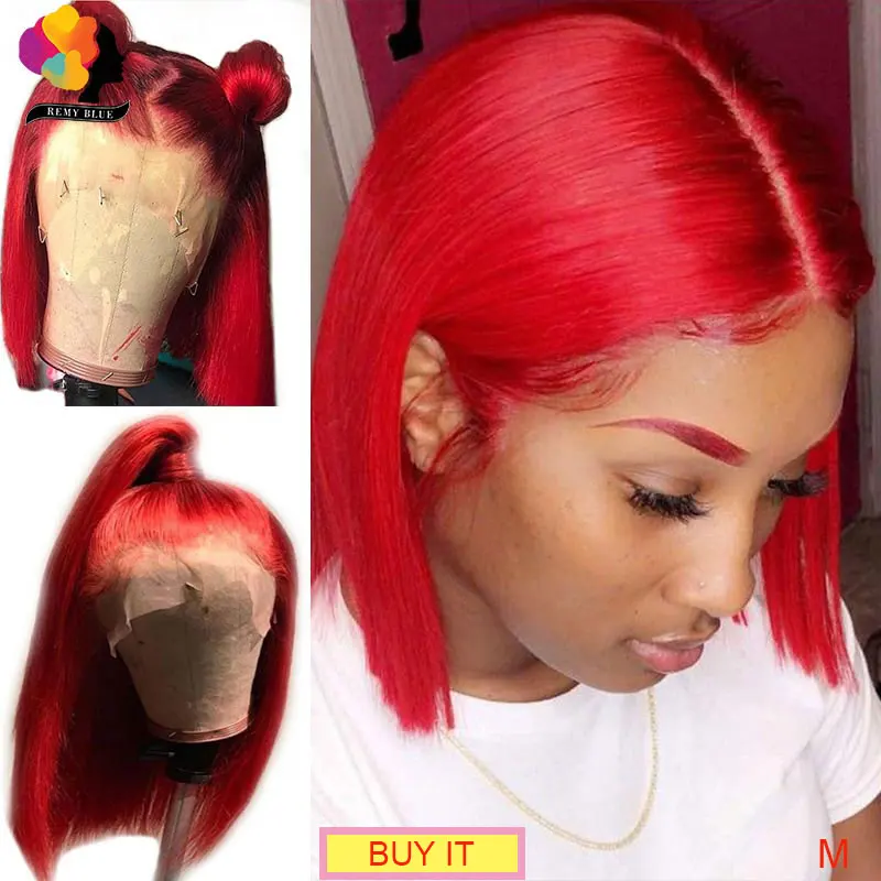 Brazilian Straight Hair Remy Red 99J Bob Wigs 150 13X4 Lace Front Wig With Baby Hair Pre Plucked Short Human Hair Wigs Remyblue