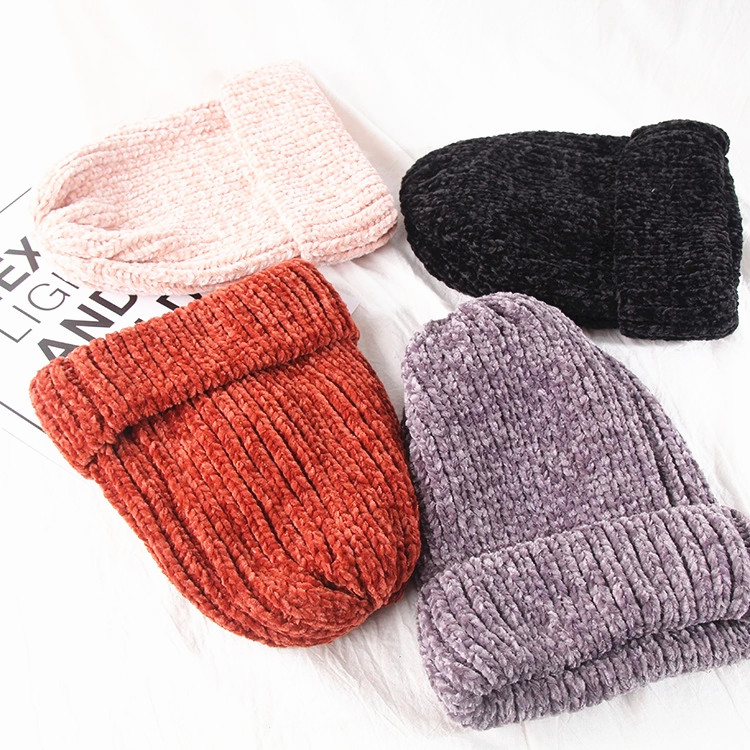 New Girl casual cotton thick warm knitting beanies cap Winter Lady women chenille warm hat Knitted Skullies gorros