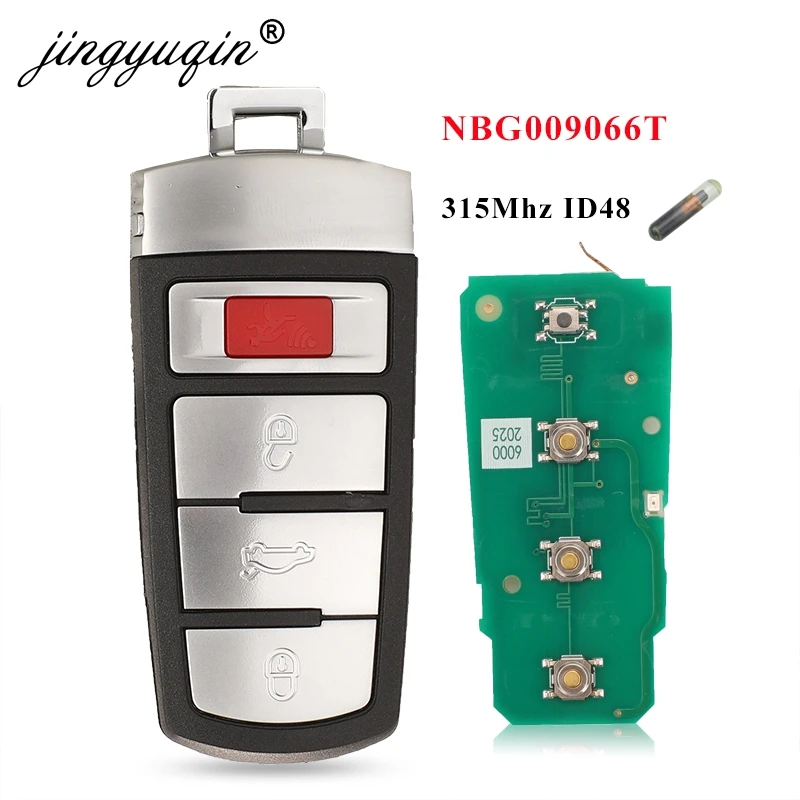 JINGYUQIN SMART REMOTE CAR KEY FOB 4 BUTTONS 315MHZ ID48 FOR VW VOLKSWAGEN PASSAT 2006-2013 CC 2009-2015 FCCID NBG009066T