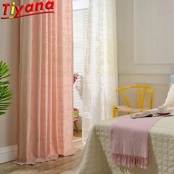 

European-style Beautiful Embroidery Curtains for Living Room Cotton and Linen Pink Semi-Blackout Window Drapes for Bedroom *VT