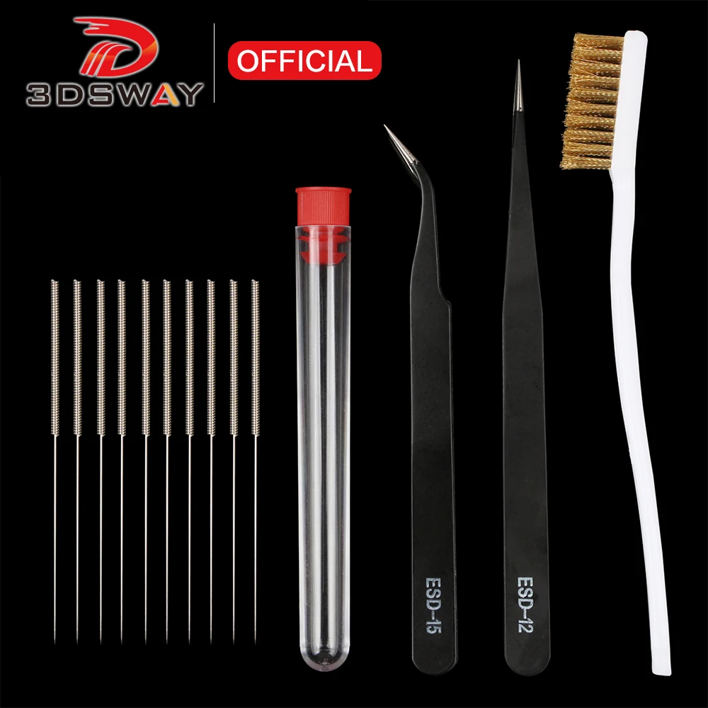3DSWAY 10pcs/lot 3D Printer Parts Bendable Nozzle Cleaner Hotend Cleaning Needle Drill Bit Brush Tweezers Tool Kit for Ender 3 10 pcs 3d printer cleaner tool copper wire toothbrush copper brush handle for nozzle block hotend cleaning hot bed cleaning part