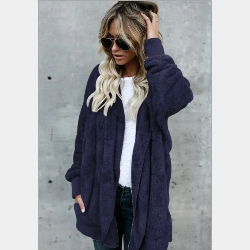 Large size 5XL Faux Fur Teddy Bear Coat Jacket Women Fashion Open Stitch Winter Hooded Coat Female Long Sleeve Fuzzy Jacket - Color: 8