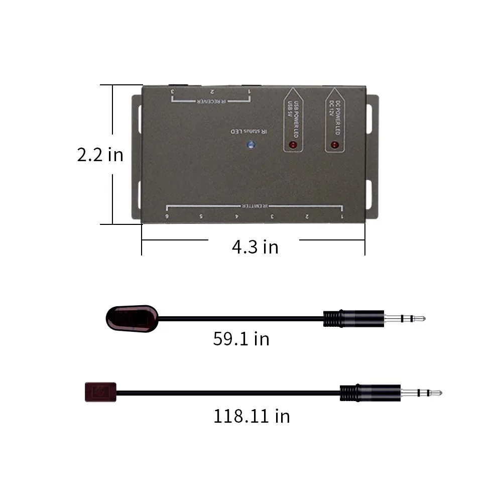 Infrared Remote Extender 6 Emitters 2 Receiver Hidden IR Repeater System(US plug)IR Remote Repeater