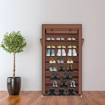 

10 Tiers Shoe Rack Dustproof Shoe Storage Cabinet Coffee Non-woven Fabric Simple Assembly Home Boot Organizer Closet 160X30X88cm