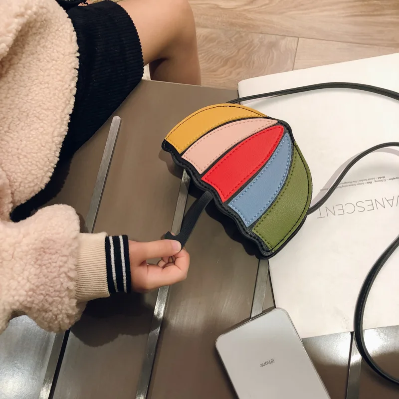 Newest Style Baby Girl Messenger Bags Kids Children Princess Shoulder Bag Handbag Umbrella Shape Rainbow Color Coin Purse Wallet