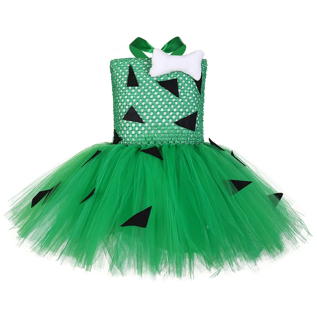Green Pebbles Tutu Dress for Girls Kids Flintstones Bone Cosplay Christmas Dresses