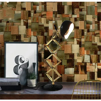 

3D Small Check Peel and Stick Wallpaper Removable Wood-Grain Self Adhesive Vintage Distressed Wood Grain Renovated Paper
