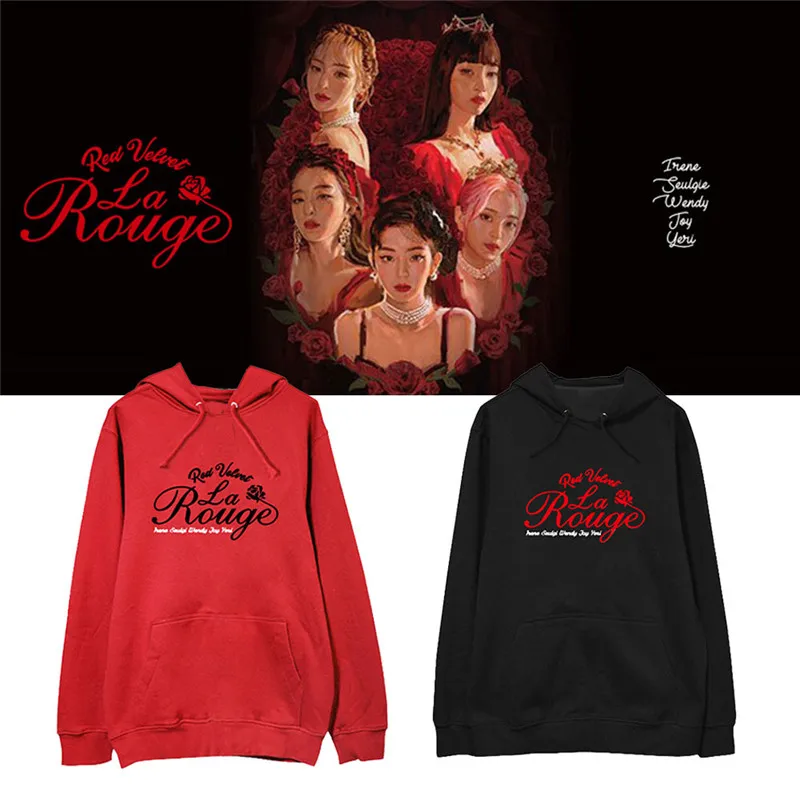 Kpop красный бархат La Rouge толстовка унисекс флис осень зима длинный рукав пальто Верхняя одежда Топы Повседневная Толстовка с капюшоном Теплый пот