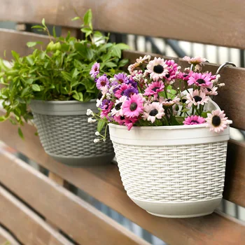 

Flowerpot Garden Pot Flower Planter Creative Imitation Rattan Weaving PP Semicircle Shape Wall Hanging Yard Balcony