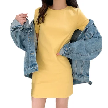 

2020 Summer Korean Women Tshirt Mini Dress Candy Color O-neck Dresses Short Sleeve Casual Street Fashion Best Friend Match Dress