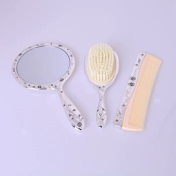 

3pcs set Personal Care Set Silver Makeup comb Hand Mirror Brush set Massage comb Cosmetics tools set Dressing table decoration