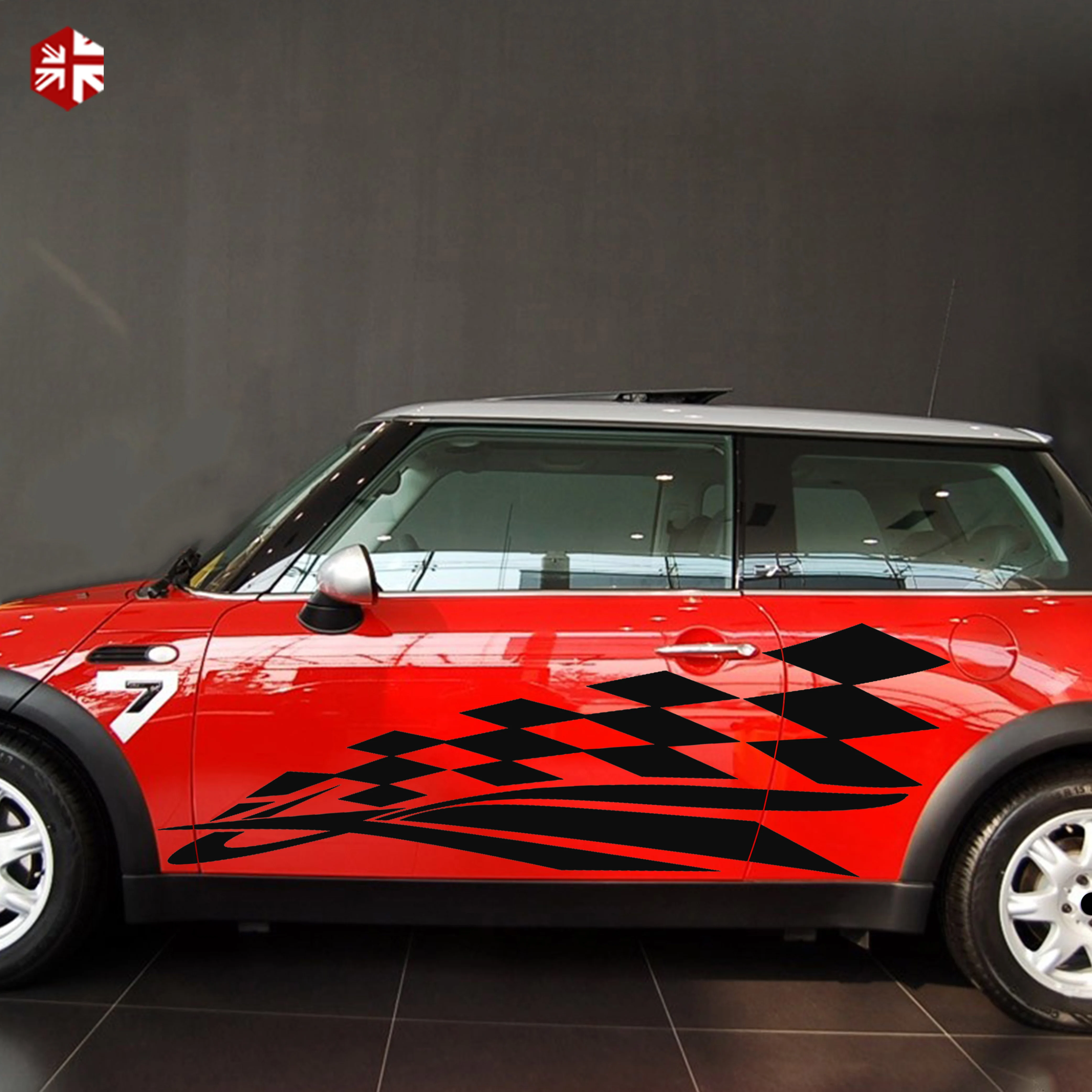 2X Checkered Flag Styling Car Door Side Stripes Body Vinyl Decal For MINI Cooper S R50 R52 R53 One JCW Accessories