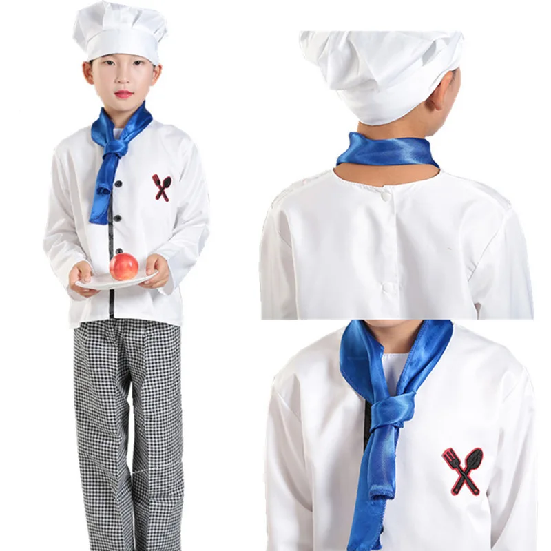 

Halloween Kids Chef Cap Cook Coat Kitchen Uniforms Restaurant Party Cosplay Costumes Children Craft Baking Catering Clothing Set
