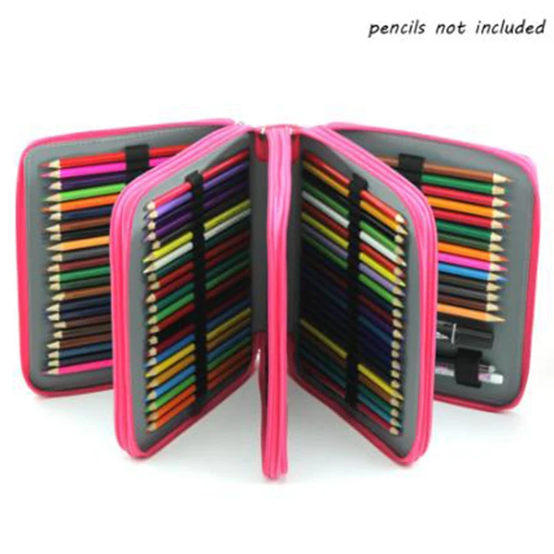 Large Capacity Pu Leather 168 Slots Multi-Layer Colored Pencil Wrap Storage Case Pouch Holder Stationery Organizers