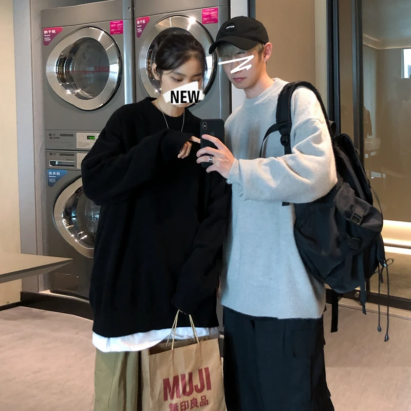 Осенне зимний Однотонный свитер мужская одежда с круглым вырезом Повседневные