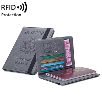 

RFID America Passport Covers Holder ID Bank Card PU Leather Business Credit Creditcard Case Women Men Wallet Travel Accessories