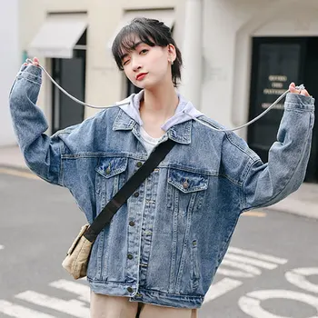 

Hooded Denim Jacket 2020 Autumn And Winter New Women's Loose Popular Korean Version Female Outwear Jackets With Hat Girls Tops