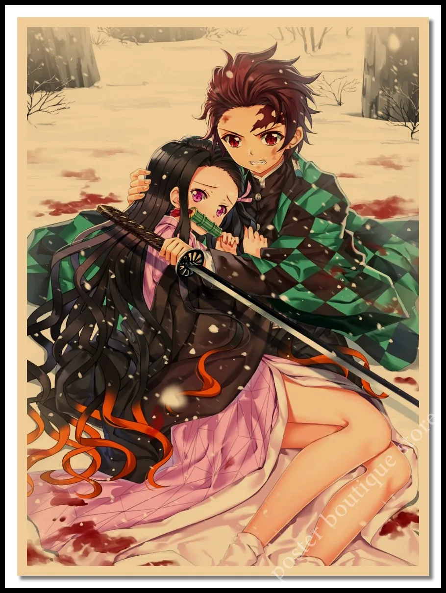 Японский аниме Demon Slayer крафт плакат: Kimetsu no Yaiba Kamado Tanjirou Kamado Nezuko настенный стикер с изображением домашнего декора - Цвет: 12