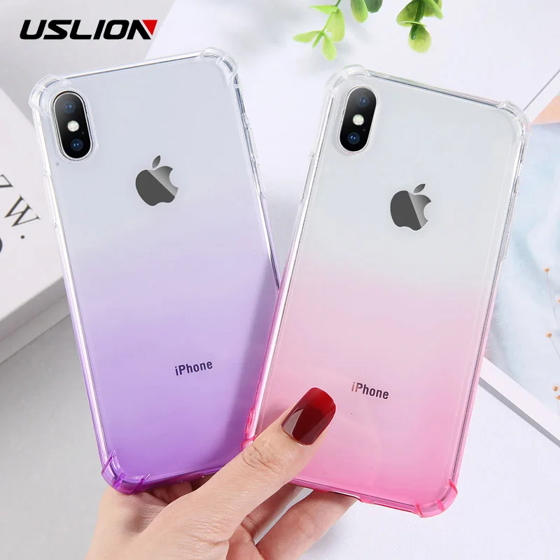 

USLION Phone Case For iPhone X XS XR Xs Max 7 8 Plus Transparent Gradient Soft TPU Silicone Back Cover For iPhone 6 6s Plus