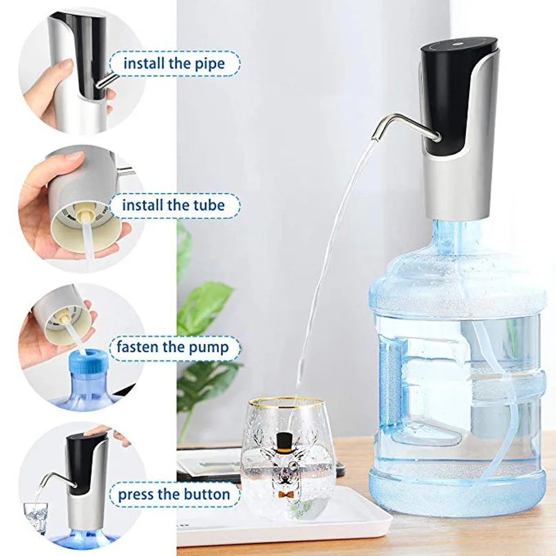 Water Bottle Pump Low Noise USB Charging Automatic Drinking Portable Wireless Water Dispenser for Universal 1-5 Gallon Bottles