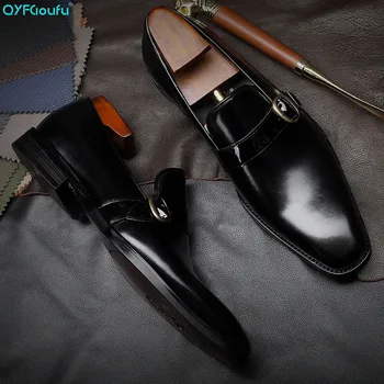 

QYFCIOUFU Italian Style Cow Leather Monk Strap Formal Loafers Shoes Men Party Business Office Footwear For Men's Dress Shoes