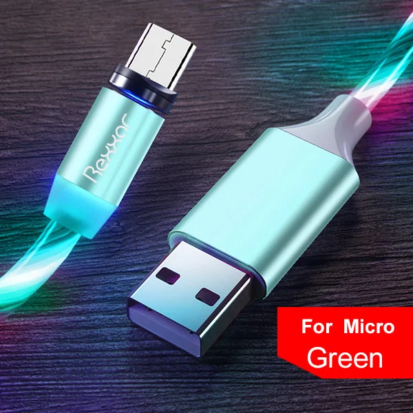 Магнитный usb кабель для зарядки Micro usb type C Магнитный зарядный Шнур для iphone samsung Xiaomi Быстрый светодиодный магнитный кабель для мобильного телефона - Цвет: Micro USB Kit Green