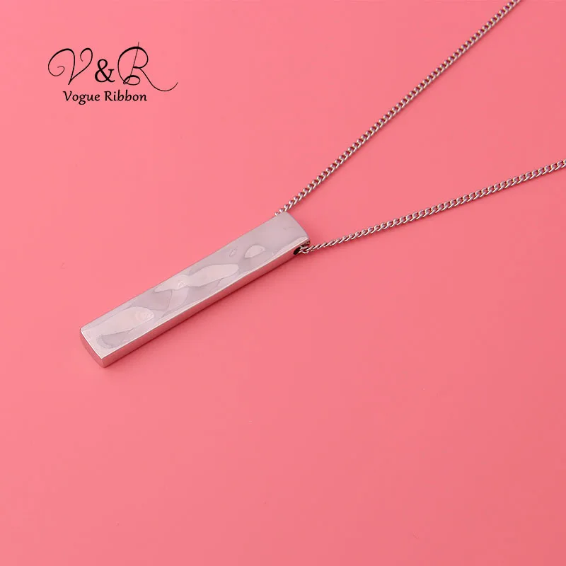 Soft hammered surface rectangle pendant necklace, high polished surface, basic style, sweater chain, imitation rhodium plated (2)