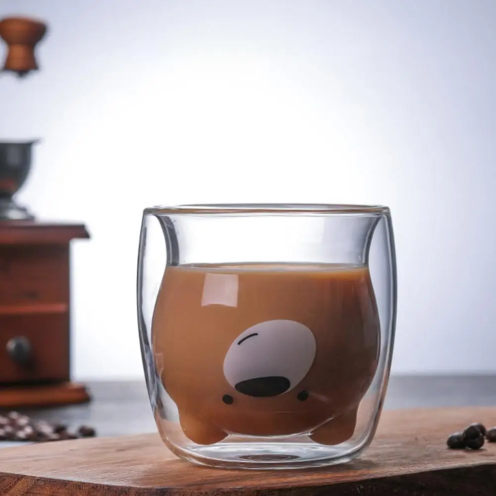 Прекрасный панда Медведь двойными стенками Стеклянная чашка 270 мл пивное стекло es креативная термостойкая утренняя чашка для кофе и молока кружка Shot glass es
