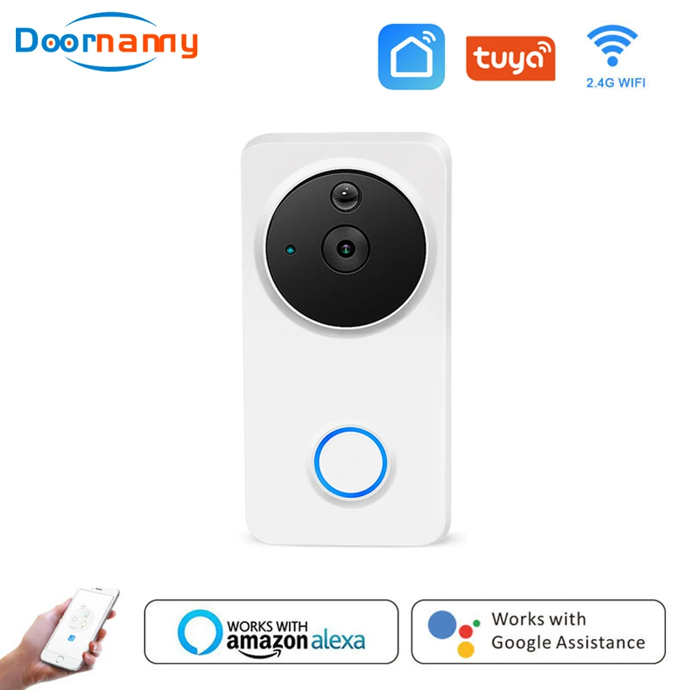 Buen trato Doornanny Google Alexa Tuya Wirelesss Video inteligente timbre WiFi 720P VERSIÓN NOCTURNA remoto de teléfono en Directo hablando DolGYknbxlV