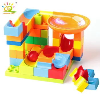 

HUIQIBAO TOYS 52pcs Marble Balls Track Race Run Building Blocks For Children Duploed Funnel Slide with baseplate Brick
