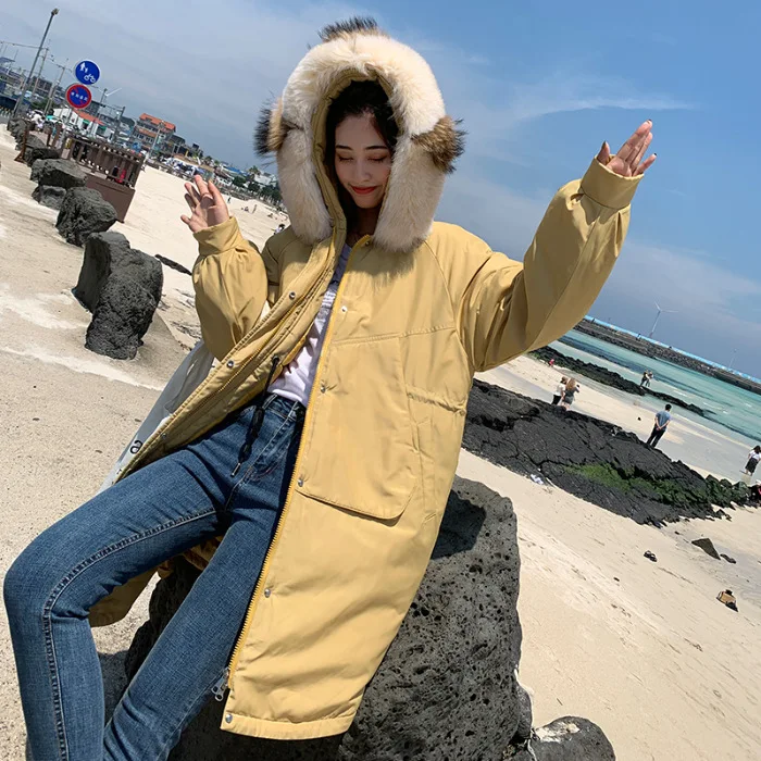 

2019 Winter down Jacket Cotton-padded Clothes Korean-style Large Fur Collar Fashion Loose Students Women Coat Online Celebrity A
