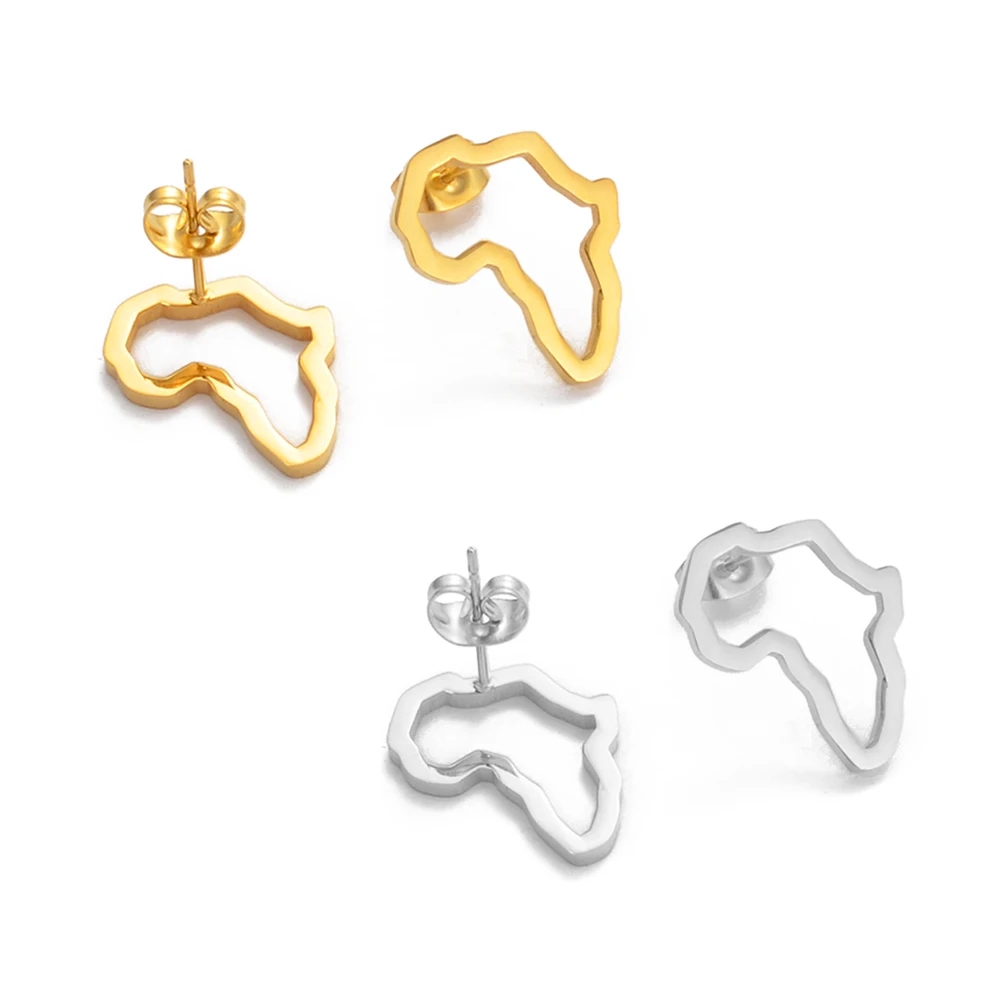 Anniyo Mini Africa Map Stud Earrings Silver Color/Black/Gold