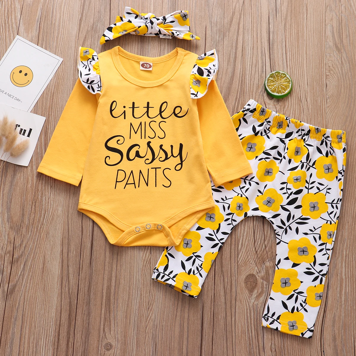 Newborn Infant Baby Girls Clothes 3pcs Sets Cute Little Miss Sassy