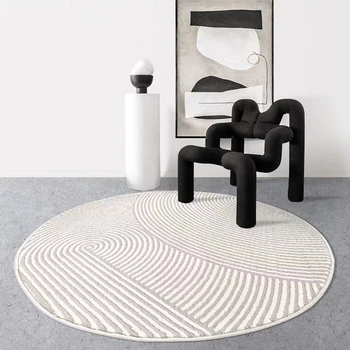 

Round shaped modern style ivory color 3D pattern geometric are rug for villa , big size Nordic style home decoration floor mat