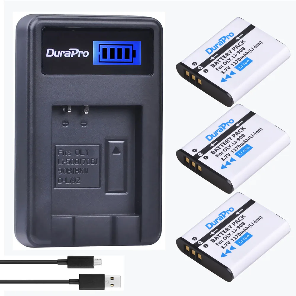 

DuraPro 3pc Li-90B Li 90B Li-92B Battery + LCD USB Charger for Olympus XZ-2 SH-50 SH-1 SP-100 Tough TG-1 TG-2 TG-3 TG-4 Camera