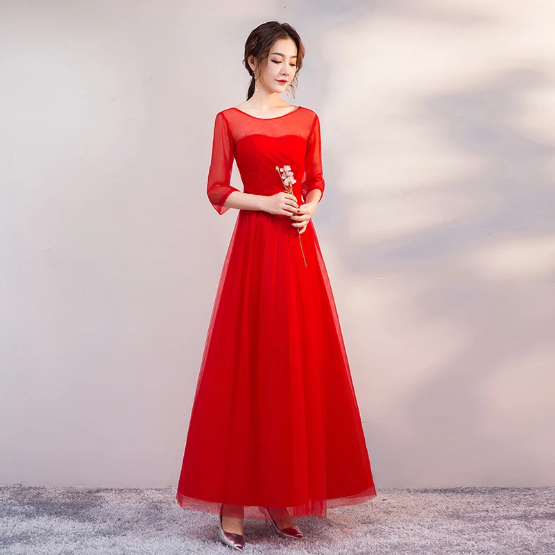 B long red Длинное платье для свадебной вечеринки для женщин, красное платье подружки невесты, Тюлевое платье с v-образным вырезом, Vestido Azul Marino, Платья для особых случаев, сексуальные платья для выпускного вечера - Цвет: B long red